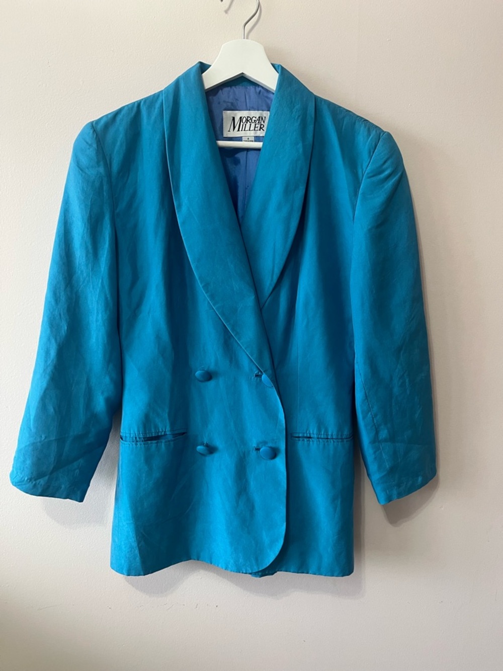 Morgan Miller Vibrant Teal Double-Breasted Blazer 100% Silk